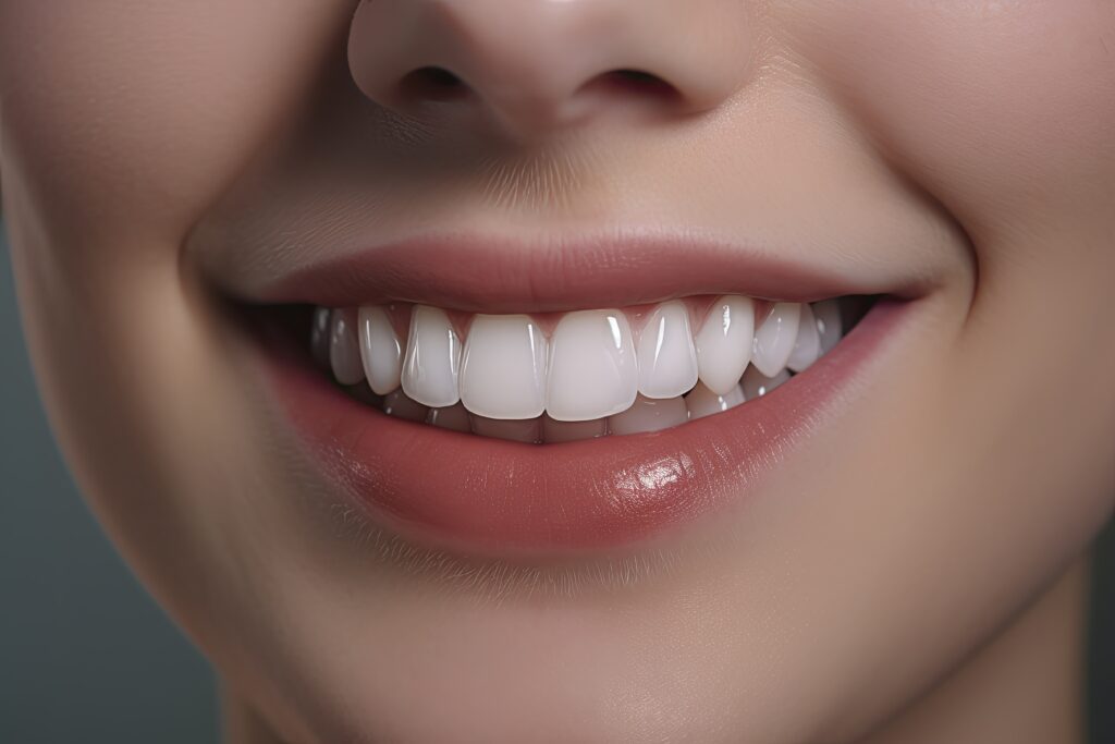 Close up of a smile with nice white teeth.